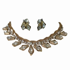 Petite Shine Vintage Rhinestone Necklace and Earring Set. 1940s Old Hollywood Costume Jewelry!