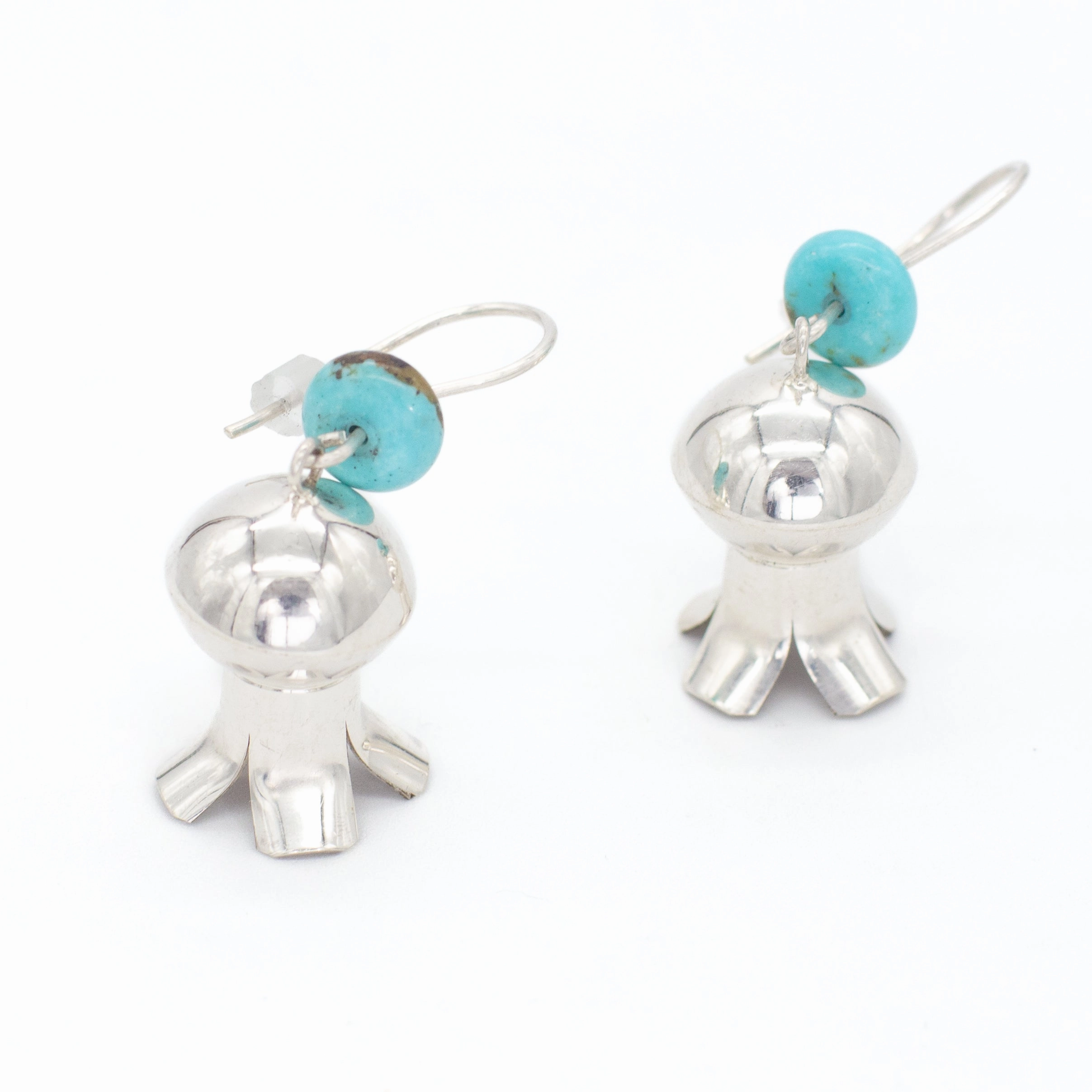 Retro Vibe Brunch Outfit Vintage Sterling Silver Turquoise Pom Blossom Earrings (Hallmark Unknown)