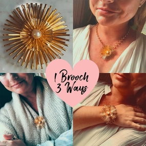 custom design Vintage Sunburst Brooch with Faux Pearl. Possible Necklace or Bracelet?