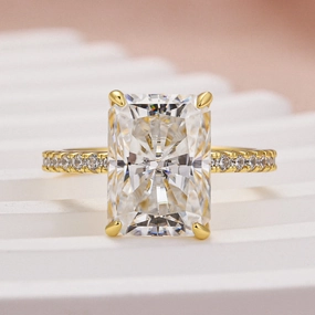 Anniversary Choice Louily Enchanting Moissanite 4.5 Carat Yellow Gold Radiant Cut Engagement Ring