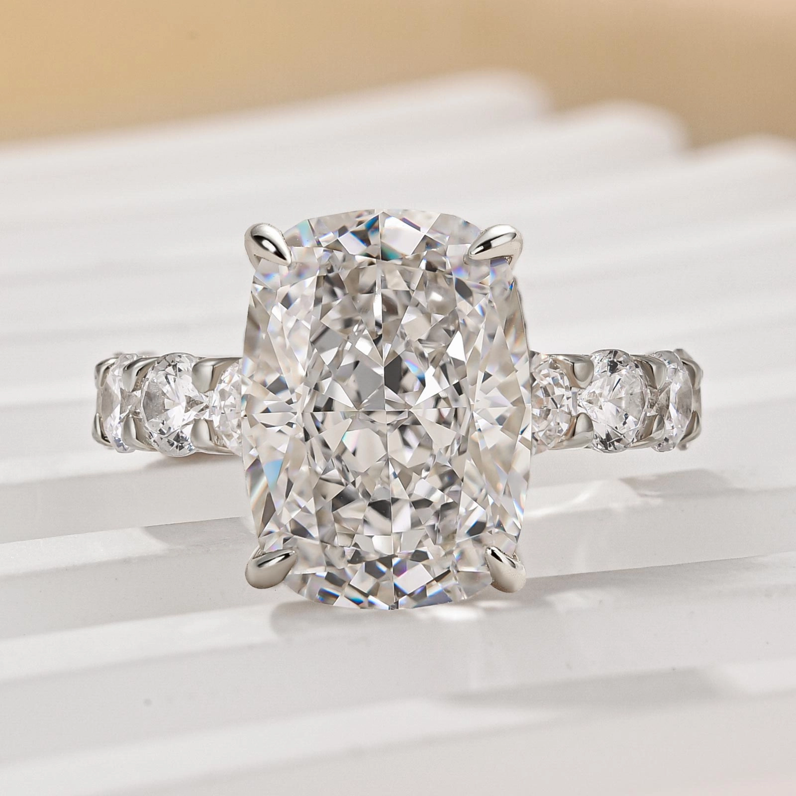 Traditional Design Louily Gorgeous Elongated Crushed Ice Cushion Cut Engagement Ring