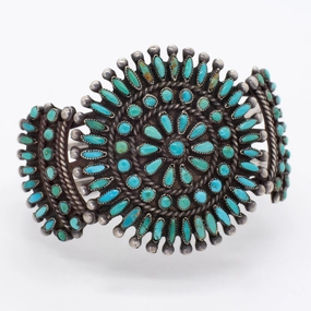 Glowing Detail Navajo Handmade Sterling Silver Turquoise Cuff Bracelet (Hallmark Unknown)
