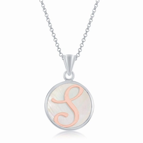 Radiant Texture Sterling Silver Mother Of Pearl Initial "S" Pendant Necklace