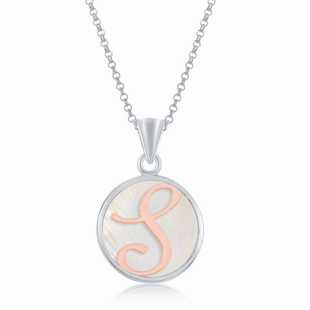 Radiant Texture Sterling Silver Mother Of Pearl Initial "S" Pendant Necklace