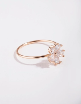 Vogue Feature Rose Gold Cubic Zirconia Daisy Ring