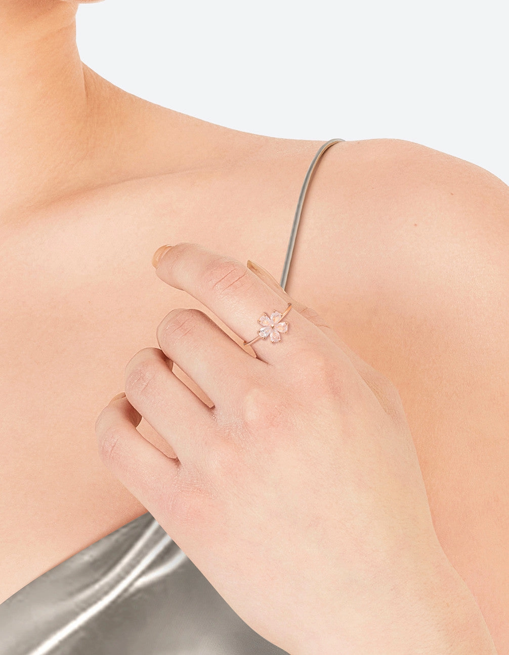 Timeless Pieces Delicate Frame Rose Gold Cubic Zirconia Daisy Ring