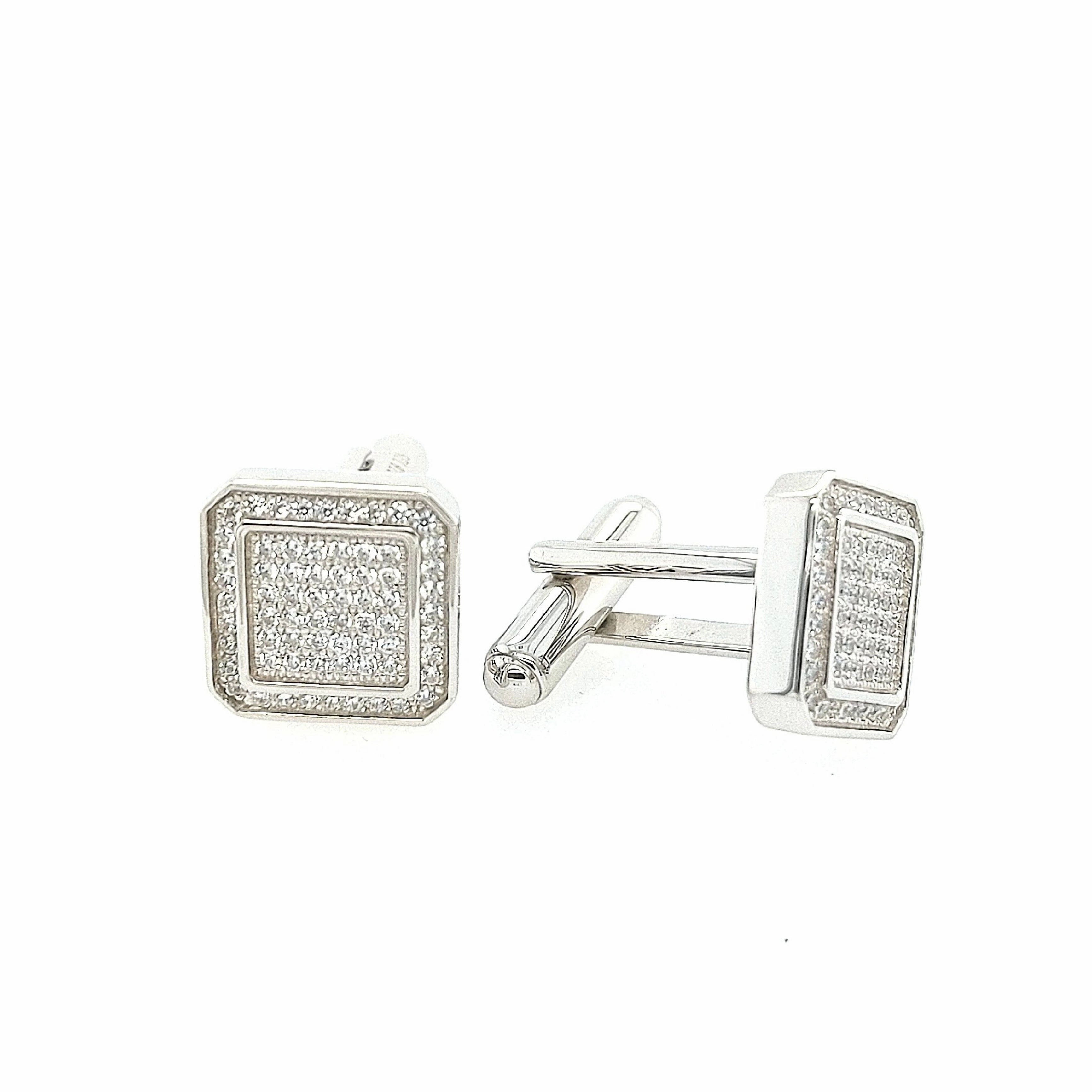 Sterling Silver Micropave With Cut Corners Square Cufflinks Subtle Detail Distinct Edge