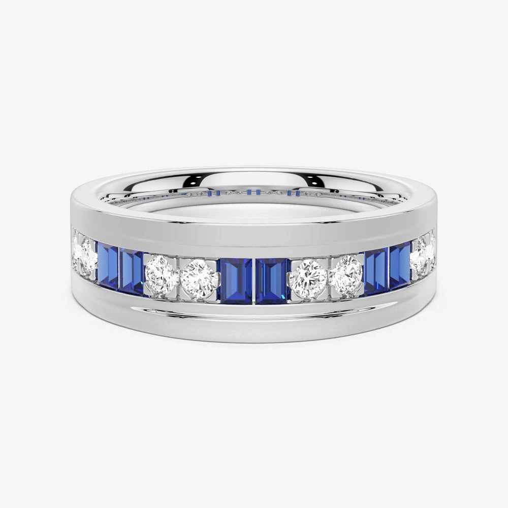 High Fashion 7.5mm Sapphire And Moissanite Men's Wedding Band