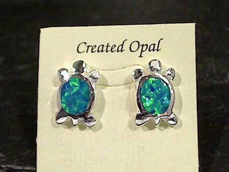 Fine Finish Timeless Match Created Opal, Sterling Silver Turtle Earrings