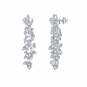 Rhodium Plated Sterling Silver Cascading Fancy Shape CZ Earring Opulent Finish Everyday Shine