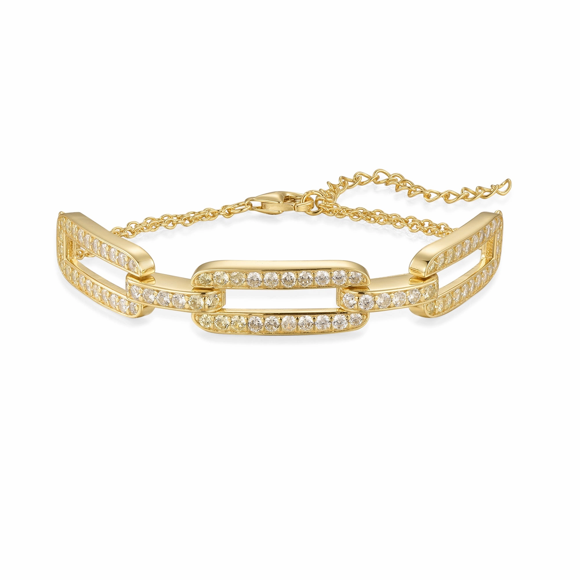 Romantic Spark Sterling Silver Gold Plated CZ Paperclip on Double Chain Bracelet