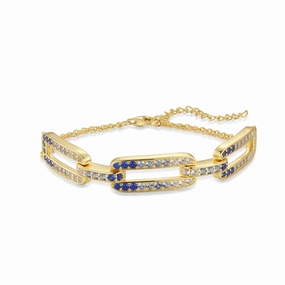 Sterling Silver Gold Plated CZ Paperclip on Double Chain Bracelet Neat Detail