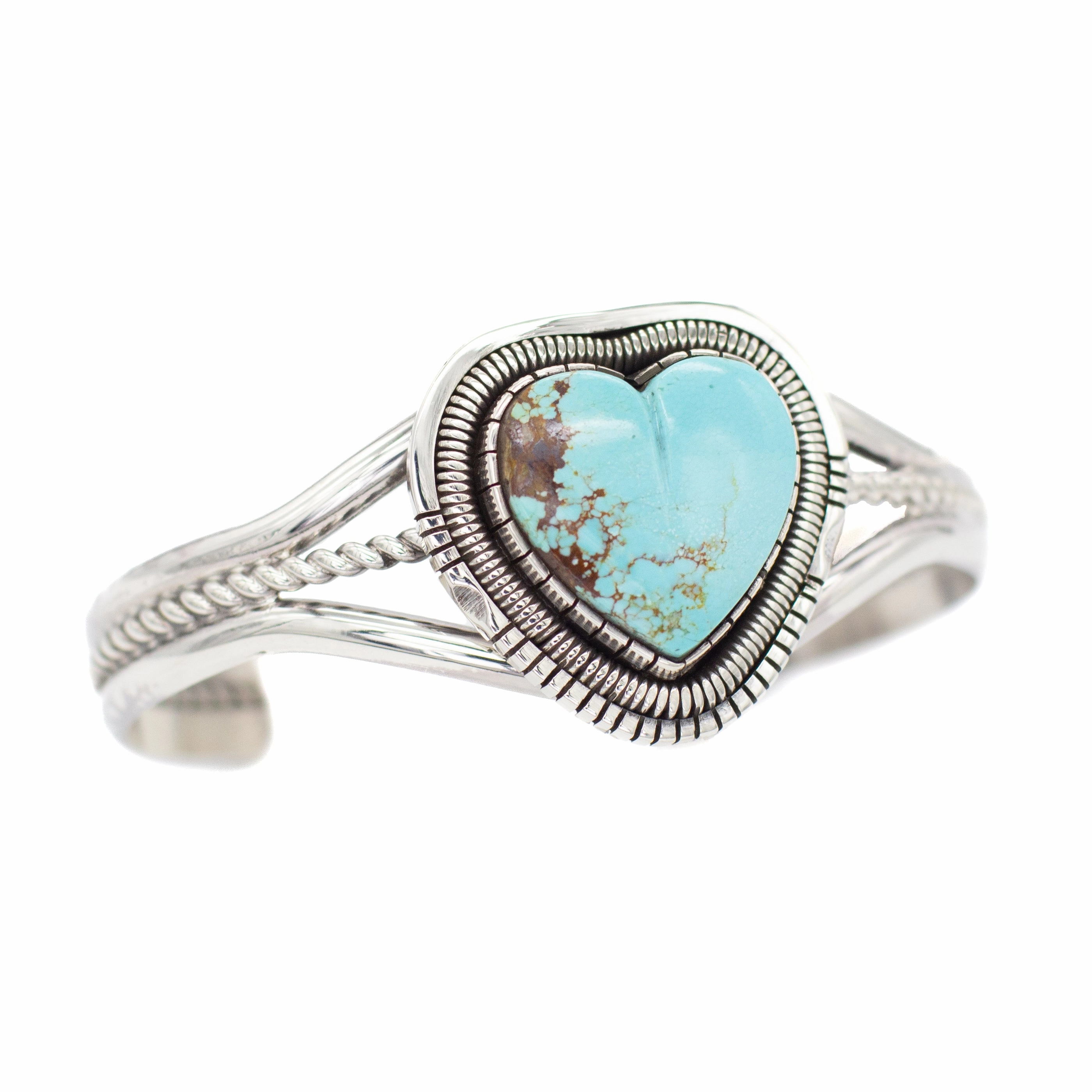Walter Vandaver Navajo Handmade Sterling Silver Turquoise Heart Cuff Bracelet Style Essential Subtle Touch