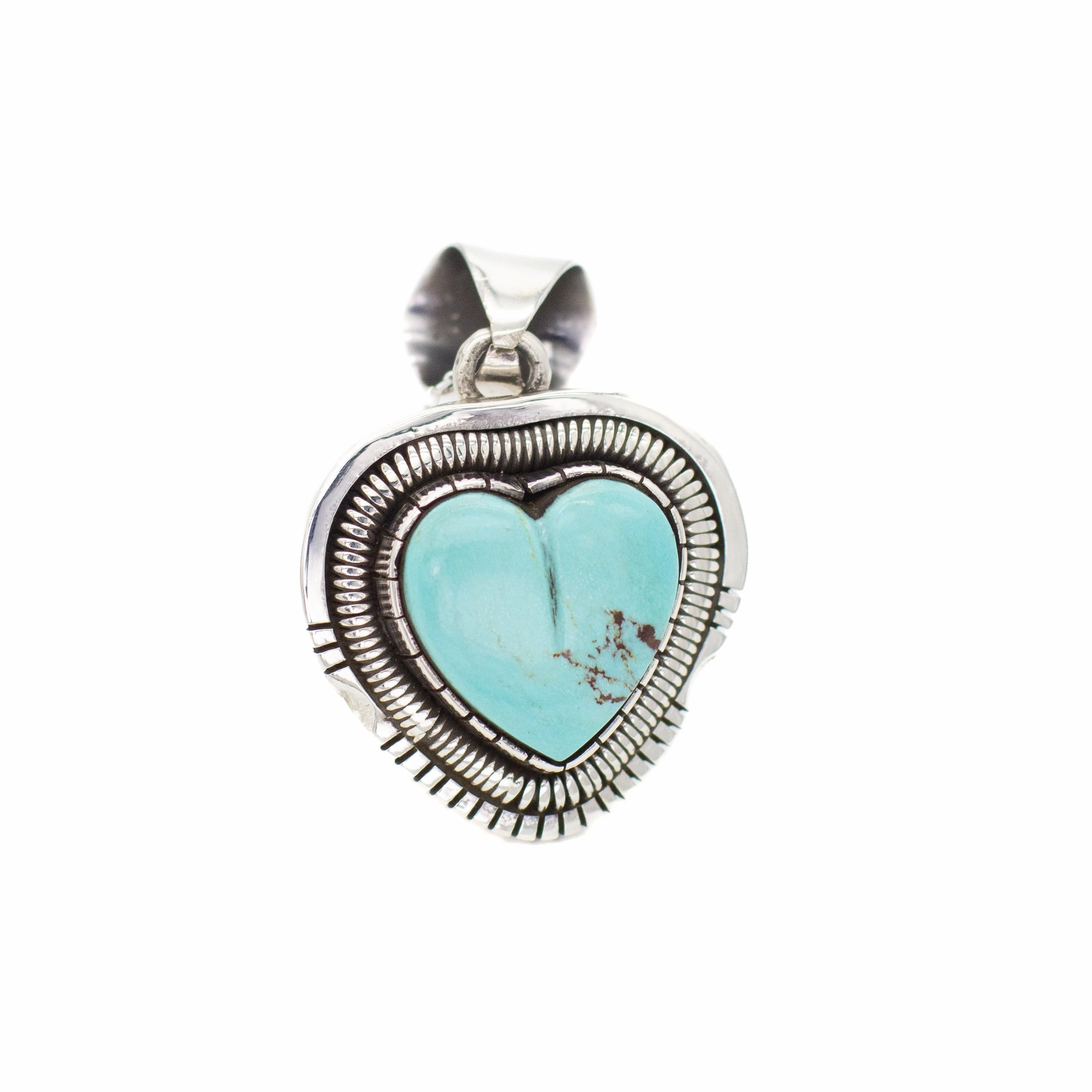 Graceful Mood Radiant Surface Walter Vandaver Navajo Handmade Sterling Silver Turquoise Heart Pendant