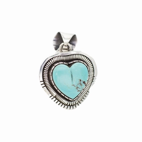 Graceful Mood Radiant Surface Walter Vandaver Navajo Handmade Sterling Silver Turquoise Heart Pendant