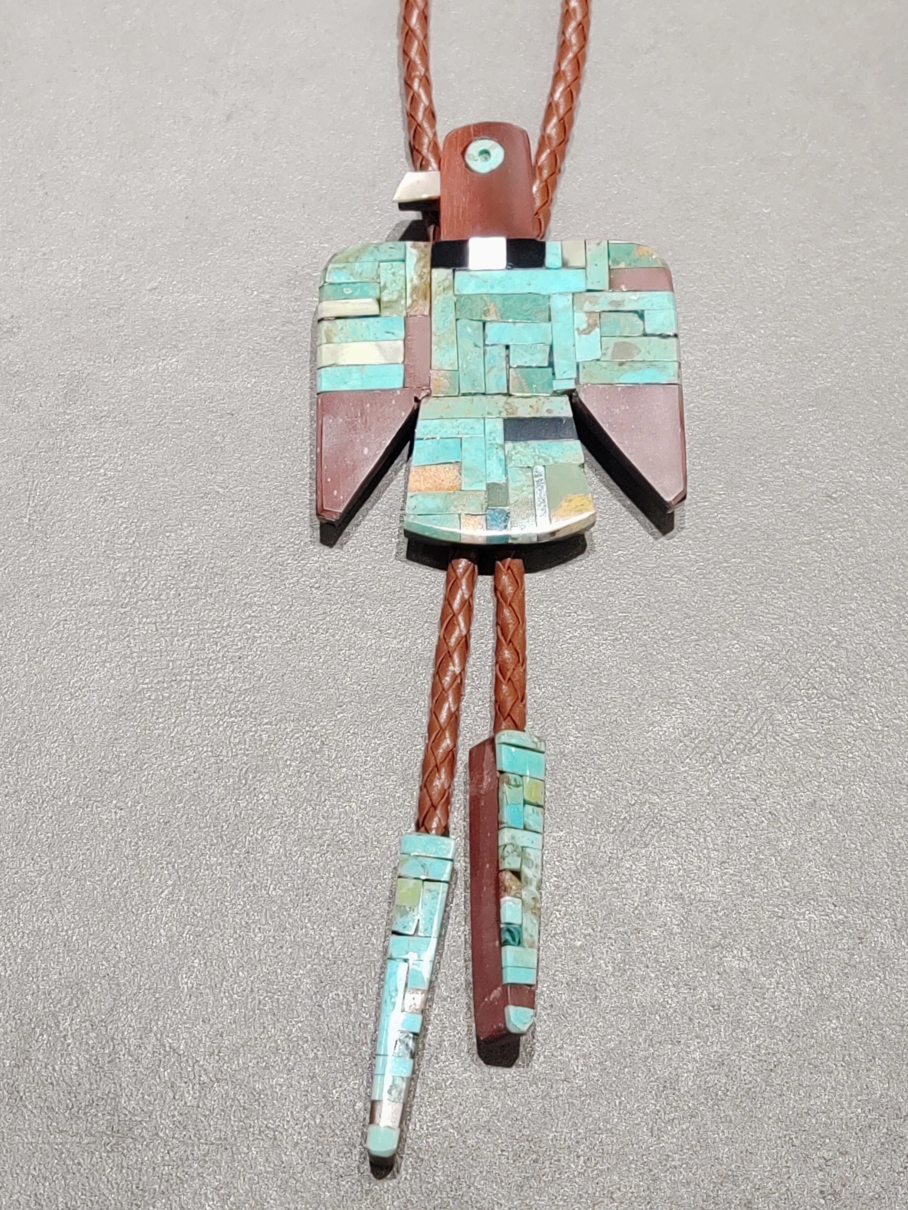 Elegant Embellishments Warren Nieto Kewa Inlay Turquoise Pipestone Bolo  Handmade Native American