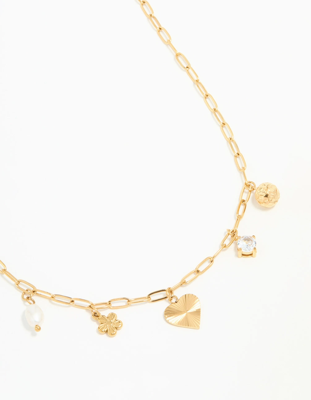Glowing Detail Classic Choice Waterproof Gold Plated Stainless Flower & Heart Charm Necklace
