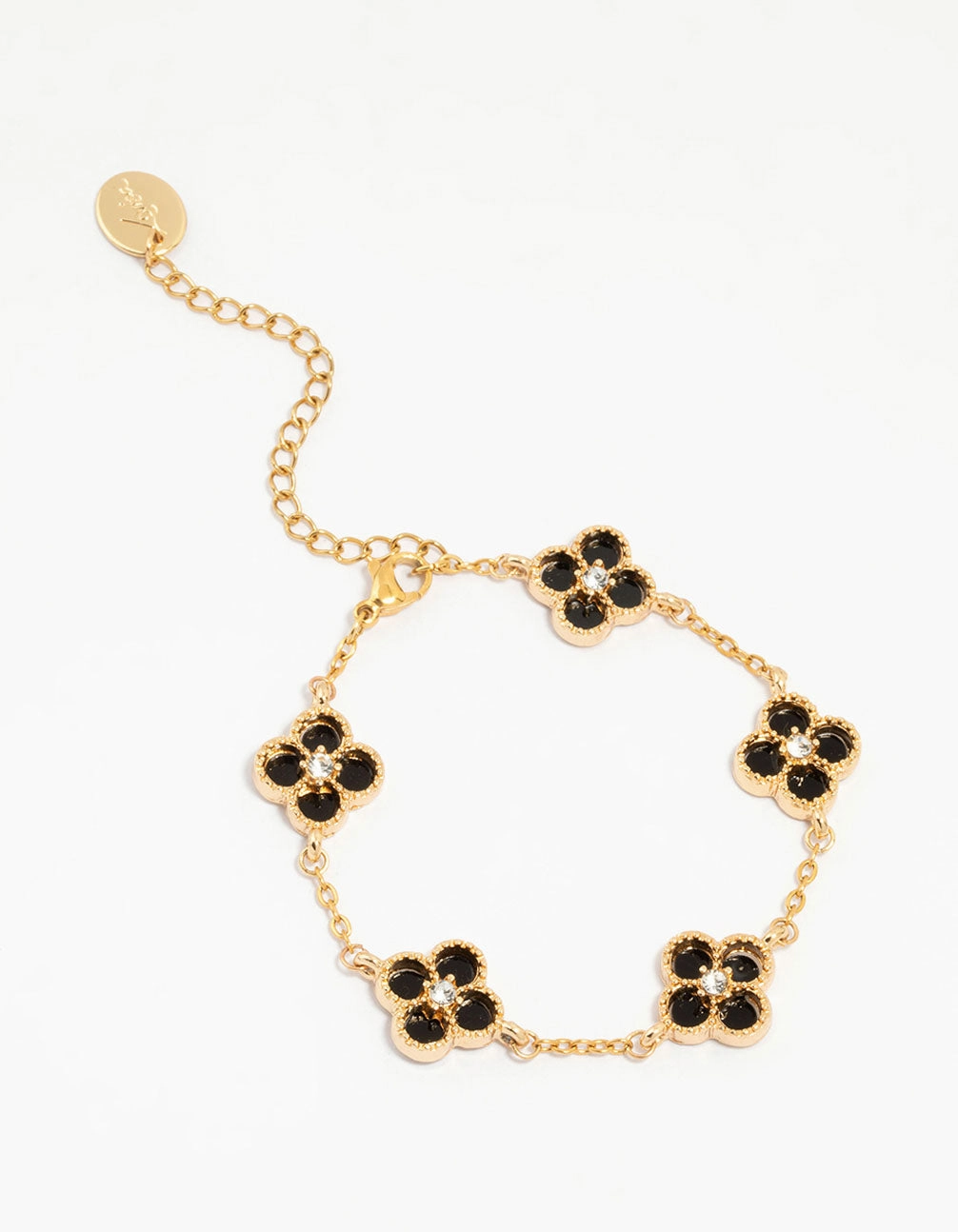 built to last Leading Style Waterproof Gold Plated Stainless Steel Black Flower Bracelet