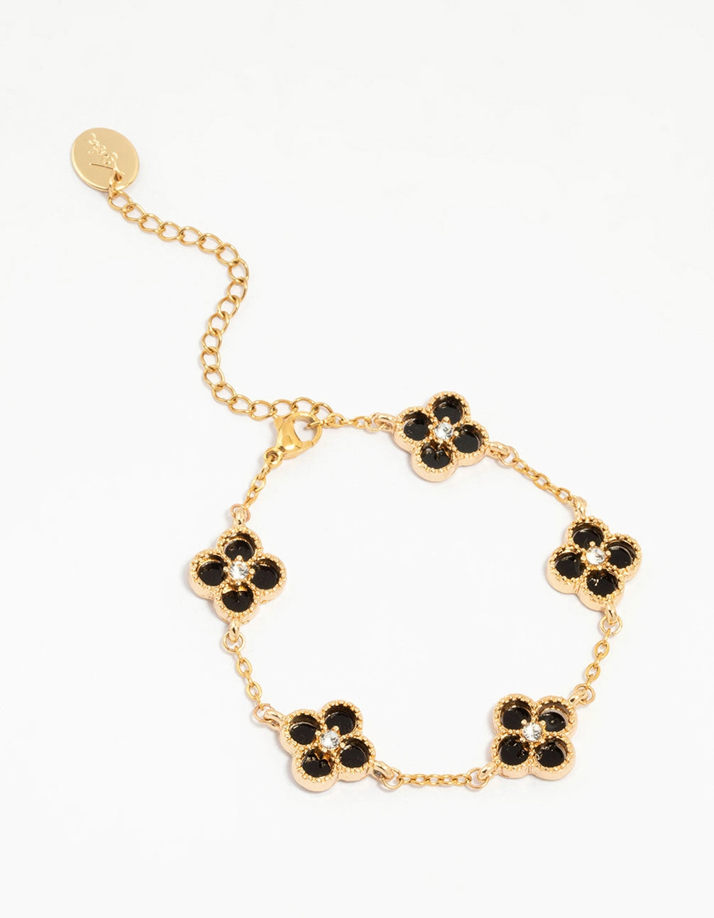 Waterproof Gold Plated Stainless Steel Black Flower Bracelet Personal Fit Cultural Perspective