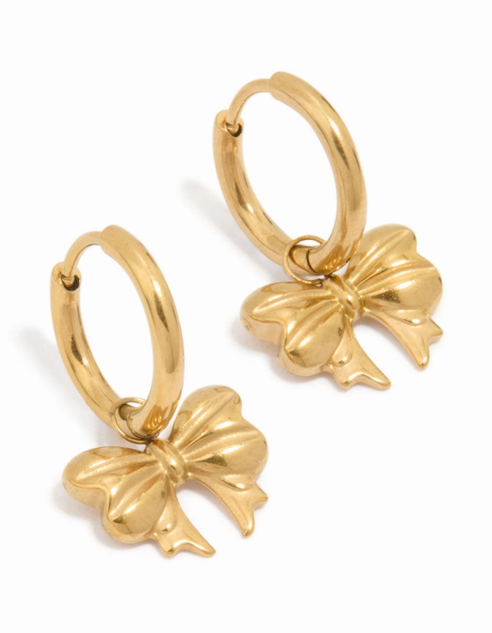 Charming Pieces Design Alluring Accent Waterproof Gold Plated Stainless Steel Bow Hoop Earrings