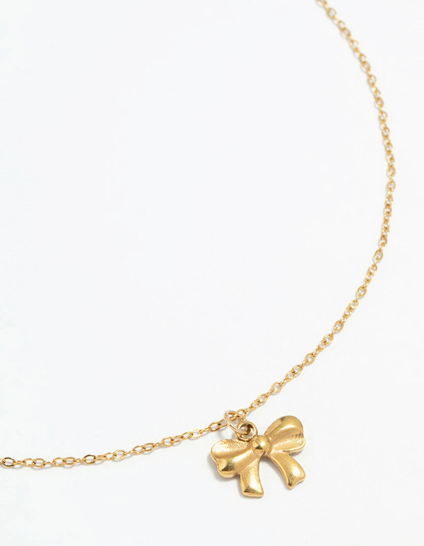 Waterproof Gold Plated Stainless Steel Bow Pendant Necklace Celebration Style