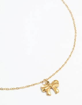 Waterproof Gold Plated Stainless Steel Bow Pendant Necklace Celebration Style