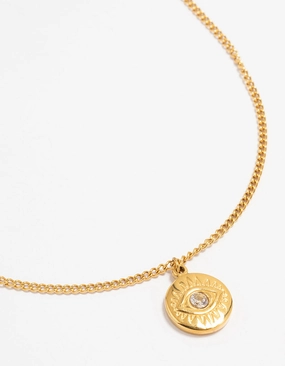 Versatile Accessory Waterproof Gold Plated Stainless Steel Cubic Zirconia Evil Eye Pendant Necklace