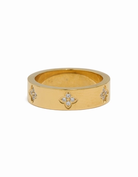 Natural Elements Classic Pairing Waterproof Gold Plated Stainless Steel Cubic Zirconia Flower Band Ring