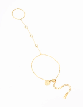 Waterproof Gold Plated Stainless Steel Diamante Bezel Hand Chain Celestial Fashion