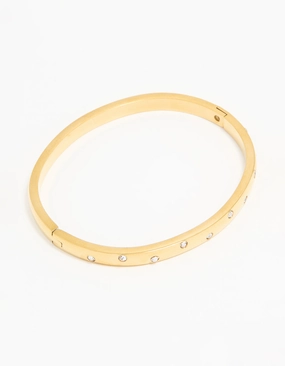 Vibrant Colors Waterproof Gold Plated Stainless Steel Diamante Smooth Hinged Bracelet