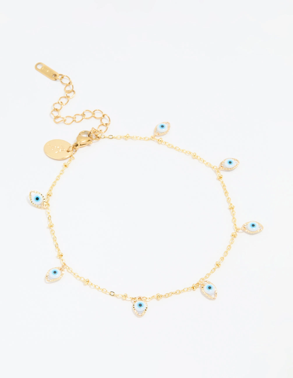 Glimmer Accent Evening Appeal Waterproof Gold Plated Stainless Steel Evil Eye Anklet