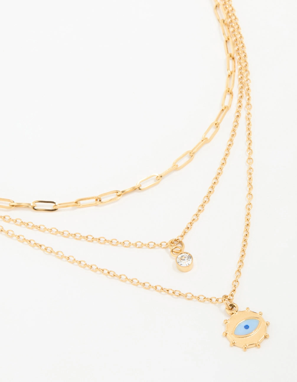 Waterproof Gold Plated Stainless Steel Evil Eye Layered Necklace Bold Moment Enchanted Edge
