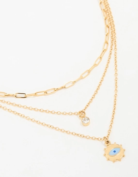 Waterproof Gold Plated Stainless Steel Evil Eye Layered Necklace Bold Moment Enchanted Edge