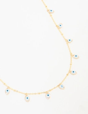 Waterproof Gold Plated Stainless Steel Evil Eye Necklace Statement Accessory Luxury Style