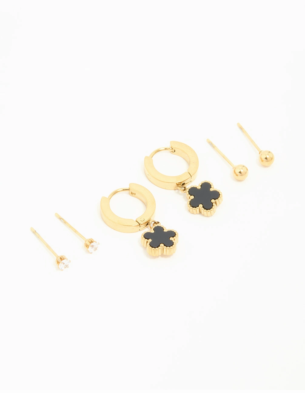 Waterproof Gold Plated Stainless Steel Flower & Star Earrings 3-Pack Formal Layer Lustrous Edge