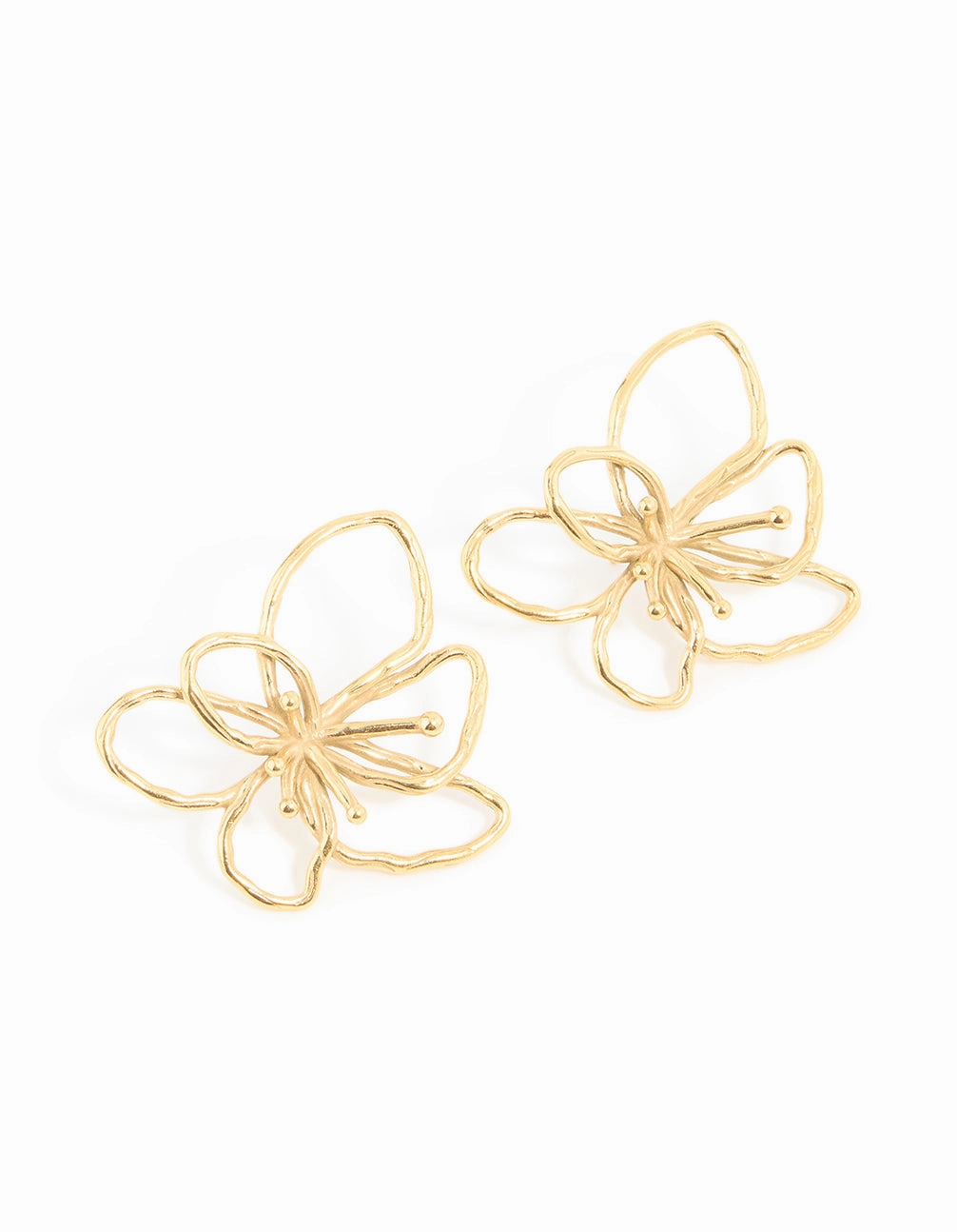 Radiant Detail Waterproof Gold Plated Stainless Steel Flower Outline Stud Earrings