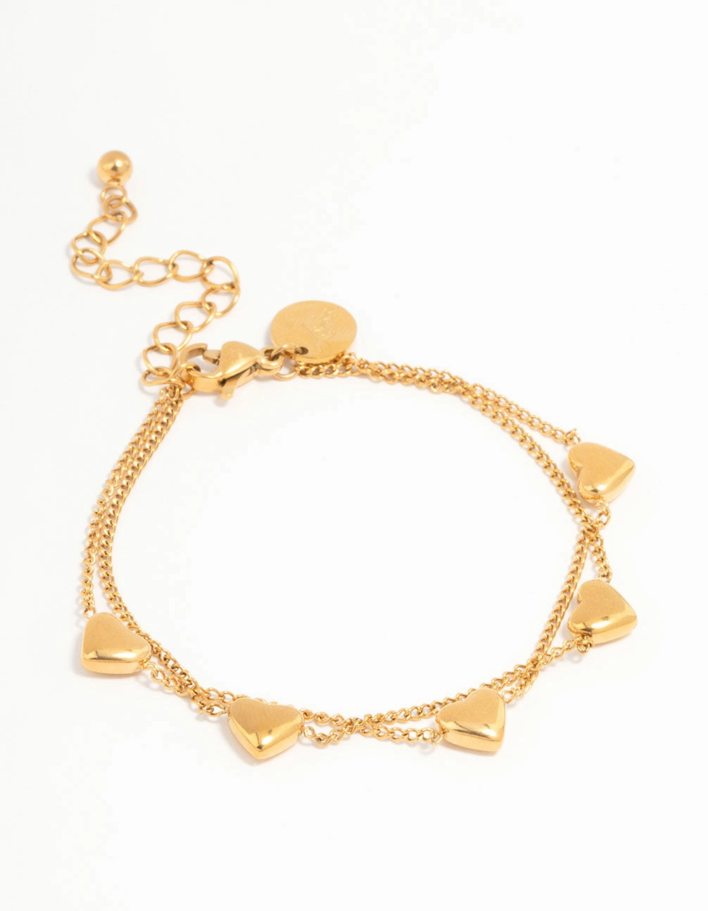 Age Gracefully Playful Accent Waterproof Gold Plated Stainless Steel  Heart Charm Bracelet