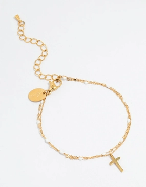 Perfect Amalgamations Waterproof Gold Plated Stainless Steel Layered Cross Bracelet