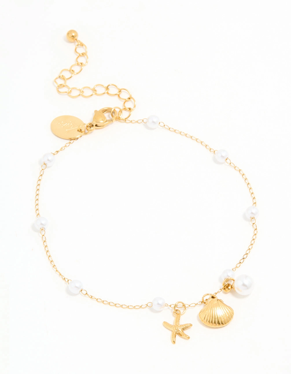 Waterproof Gold Plated Stainless Steel Pearl Star & Shell Charm Anklet Sweet Touch Key Accessory