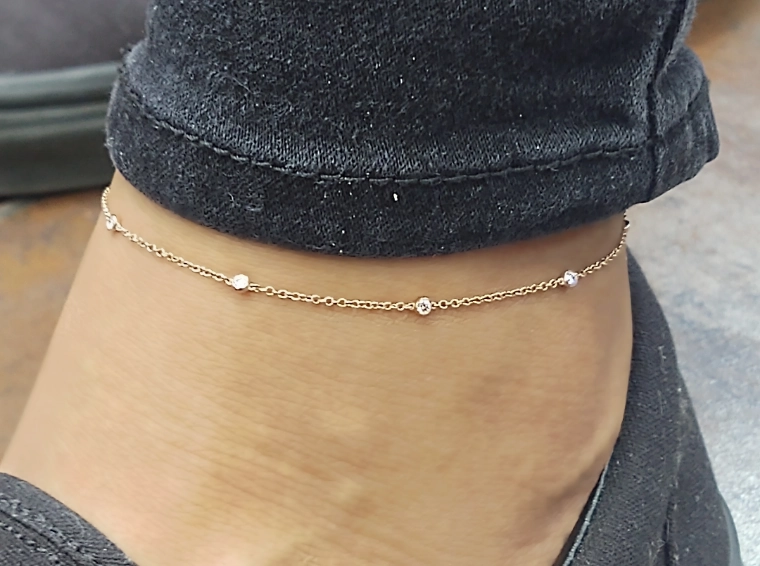 Exclusive Accent Casual Design Website Special - 14k Rose Gold 0.20ctw Station Anklet