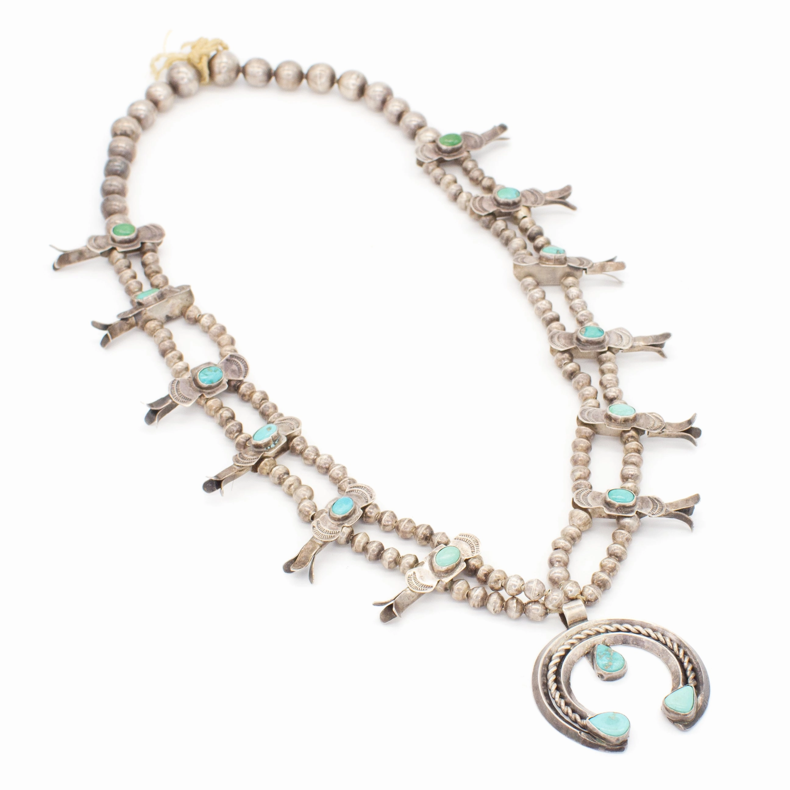 Vintage 1930's Natural Turquoise Box Bow Squash Blossom Necklace Sophisticated piece