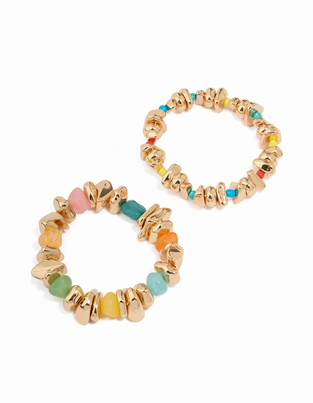 Multicoloured Chipped Beaded Stretch Bracelets 2-Pack Vacation Staples
