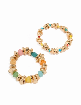 Multicoloured Chipped Beaded Stretch Bracelets 2-Pack Vacation Staples