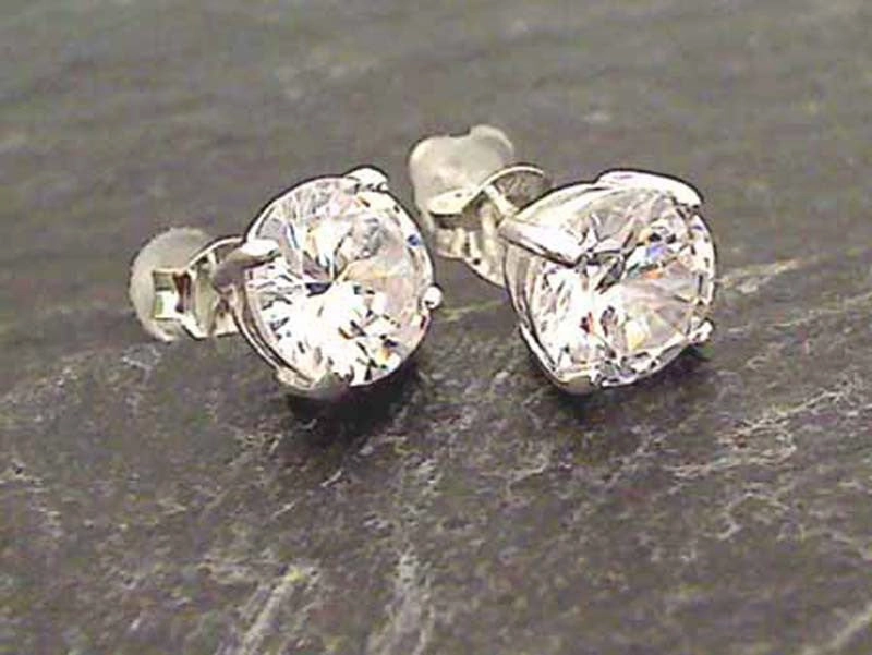 Evening Collection Lustrous Sparkle White CZ, Sterling Silver 7x7mm Stud Earrings