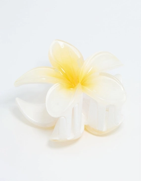 Flawless Detail White Frangipani Flower Hair Claw Clip