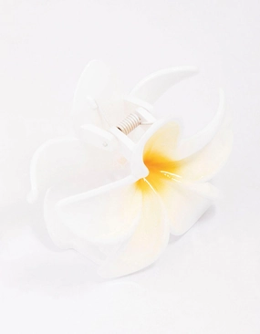 High-End Quality Luxurious Touch White Frangipani Flower Hair Claw Clip
