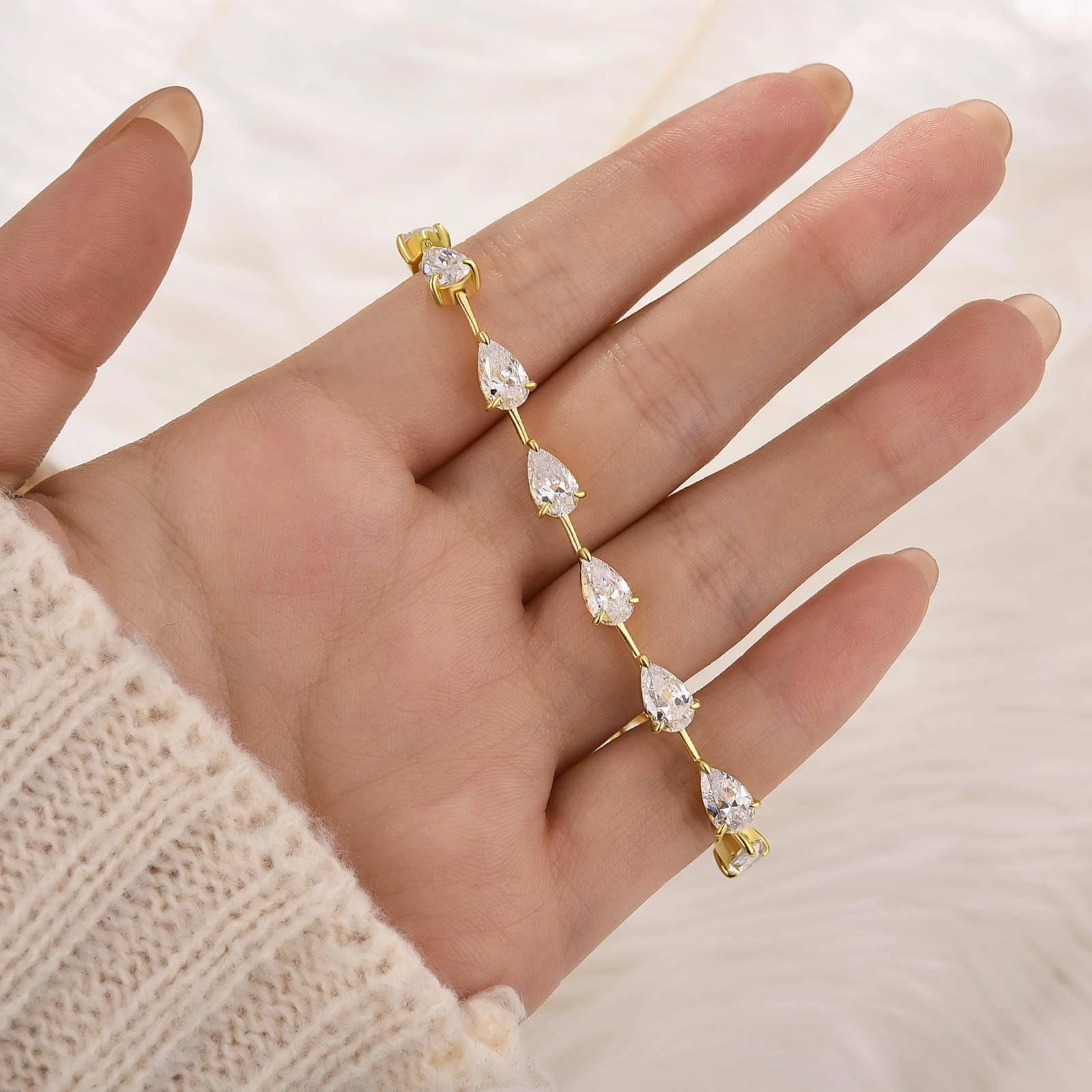 12Ct Pear Cut Simulated Diamond Sterling Silver Bracelet for Women Finest Selection Brand Power