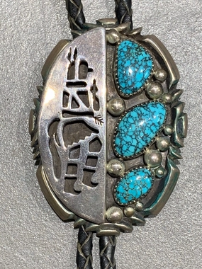Wilson Begay Navajo Natural Turquoise Sterling Silver Bolo Effortless Sparkle Neat Detail
