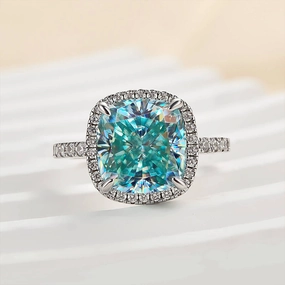 Louily Exquisite Halo Cushion Cut Cyan Blue Engagement Ring In Sterling Silver Exquisite Accessory Artisan Item